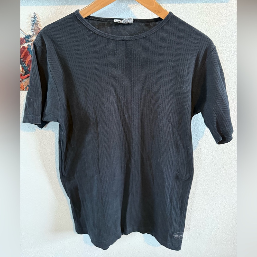 Structure ribbed Classic Black Men's T-Shirt XL vintage sleek great texture